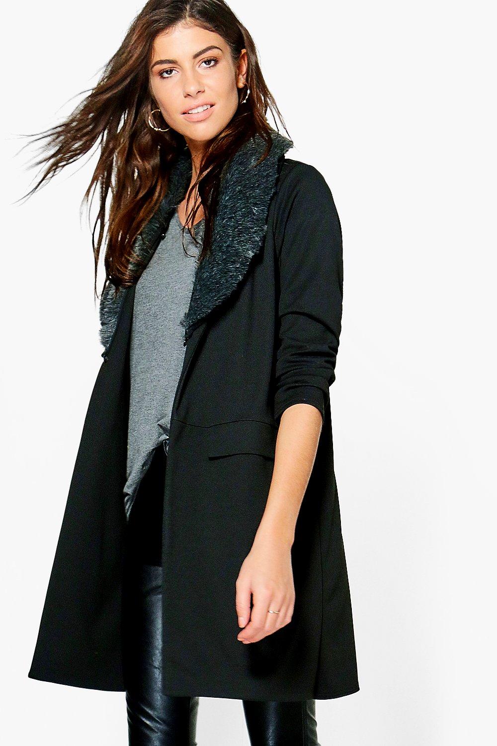 Fur collar duster coat best sale