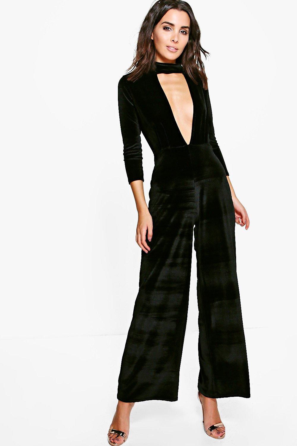 boohoo velvet jumpsuit