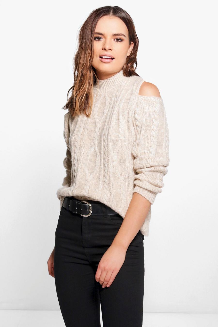 Emily Cable Knit Cold Shoulder Sweater image number 1