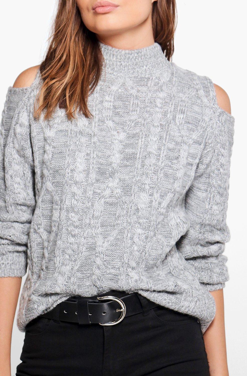 Cable knit cold shoulder sweater sales