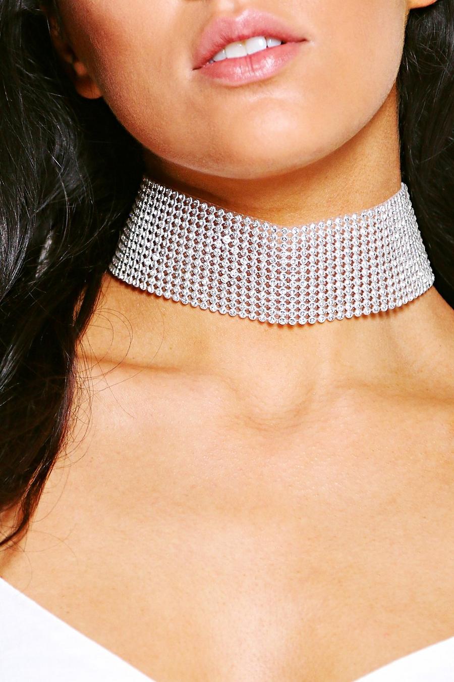 Silver Thick Diamante Bling Choker image number 1