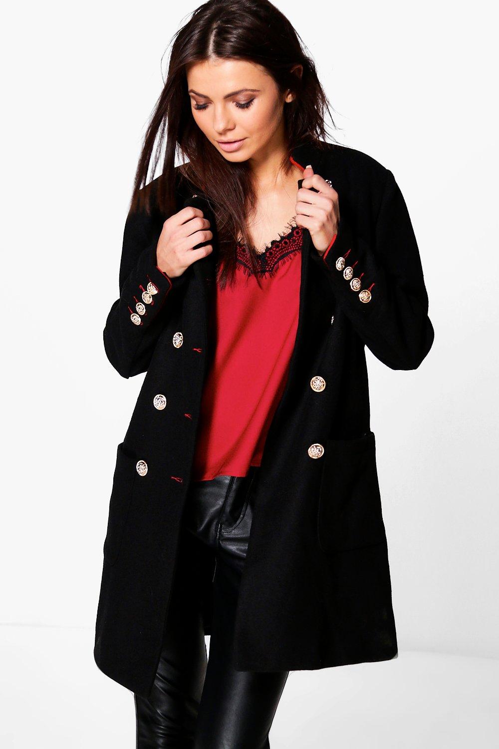 Araña Sensación cola abrigo de lana estilo militar con botonadura doble erin boutique | boohoo