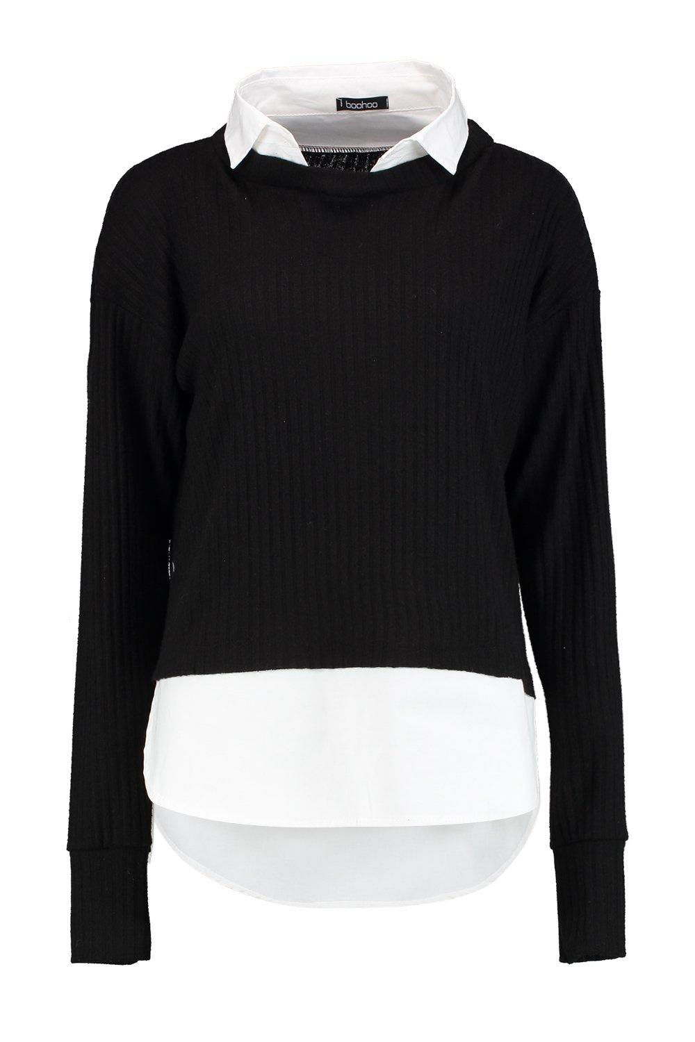 Black and white shirt jumper sale