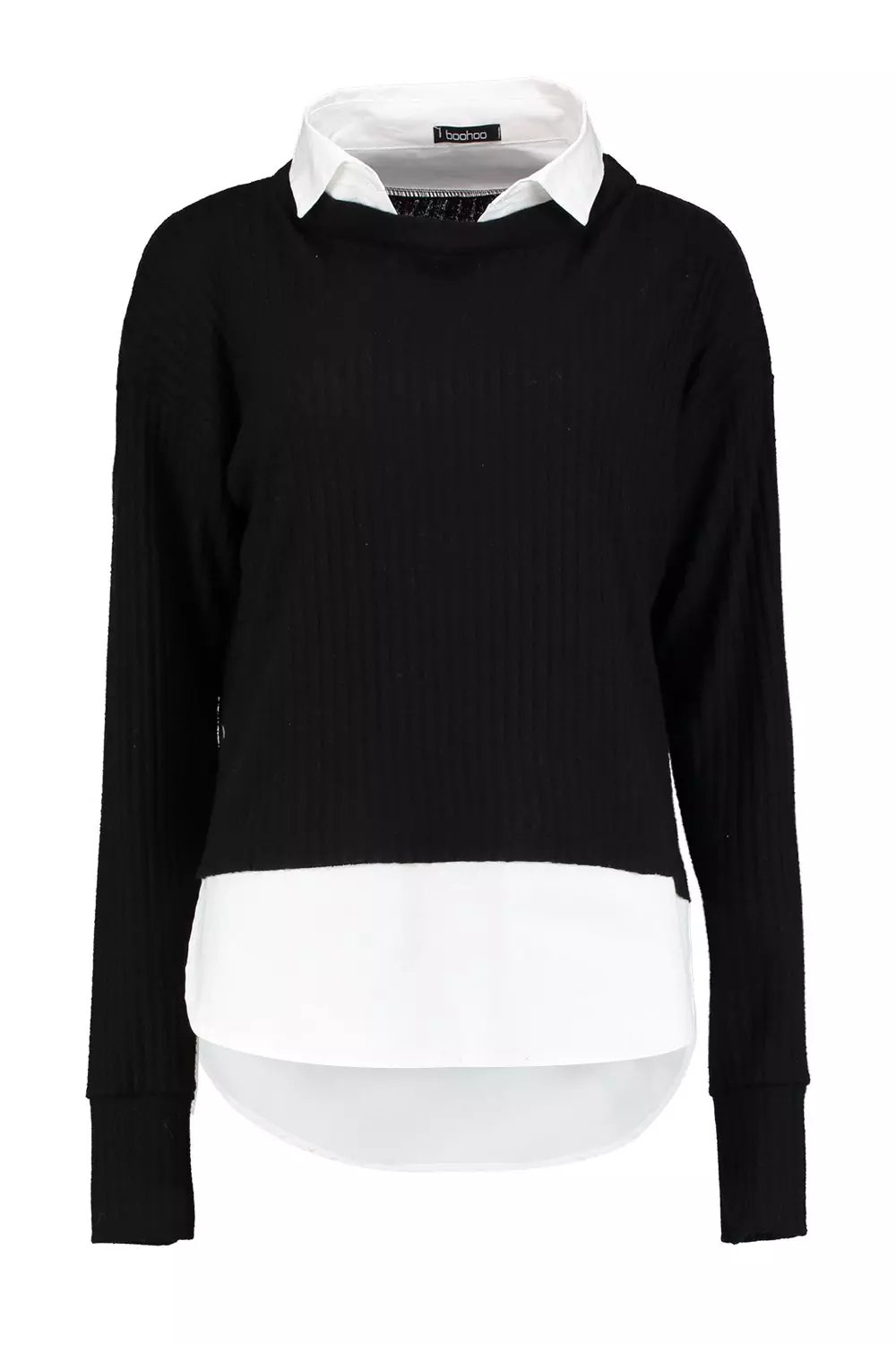 Black jumper with white shirt attached sale