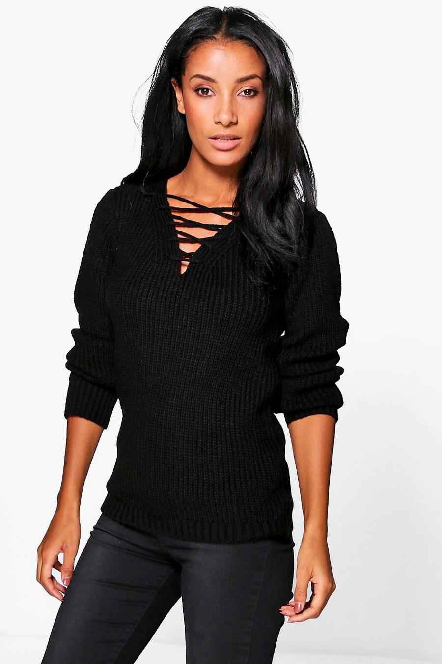 Hallie Lace Front Soft Knit Sweater image number 1