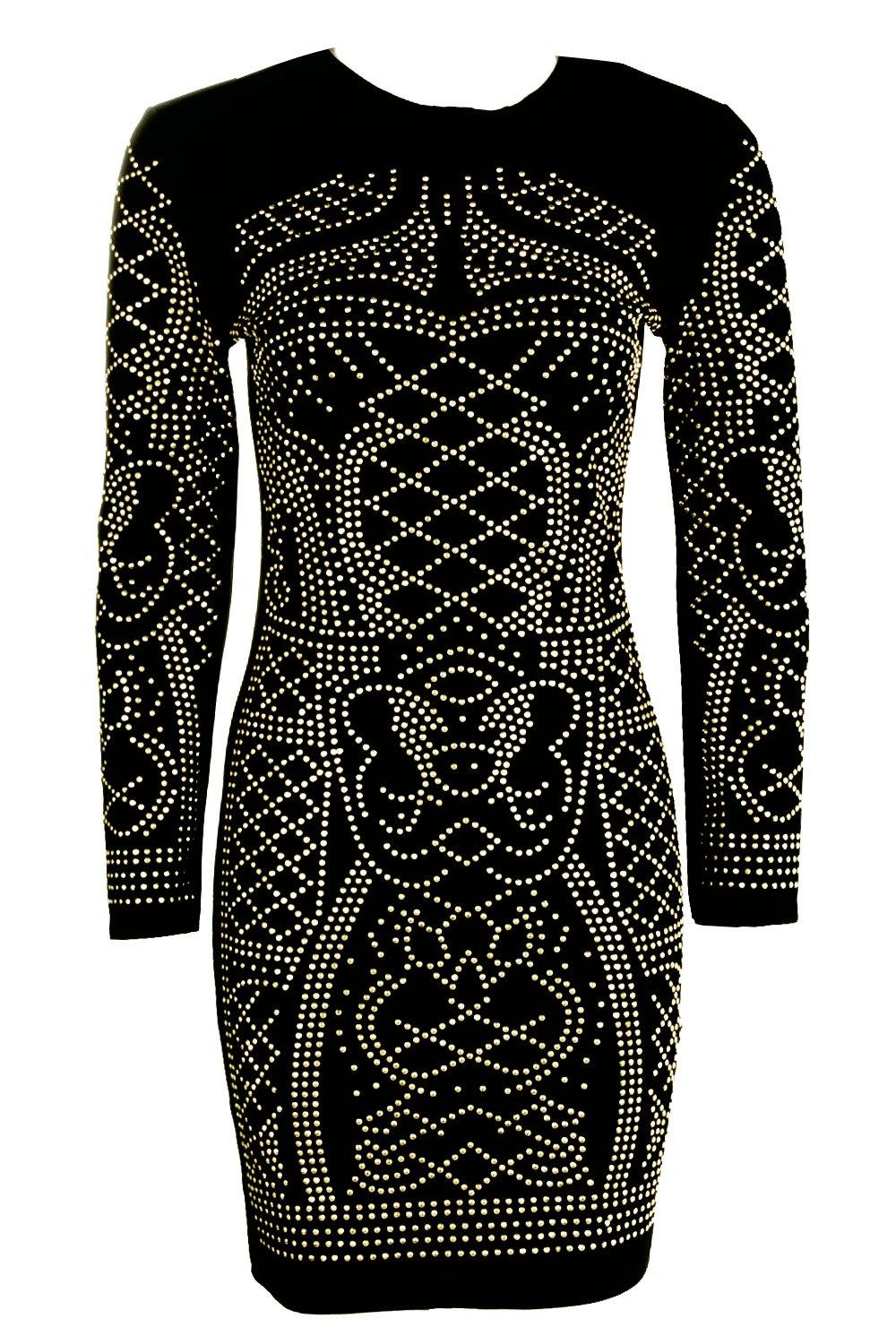 Amita Studded Long Sleeve Bodycon Dress boohoo