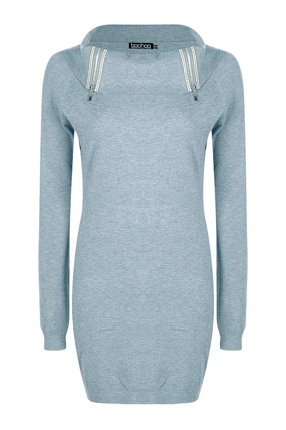 grey jumper with diamante neck
