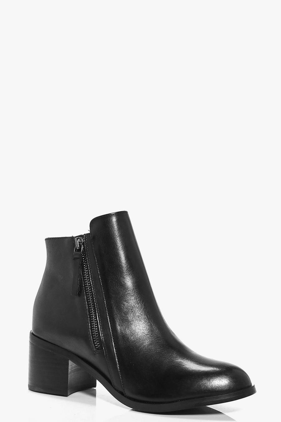 Black Nancy Boutique Leather Zip Side Flat Boot image number 1
