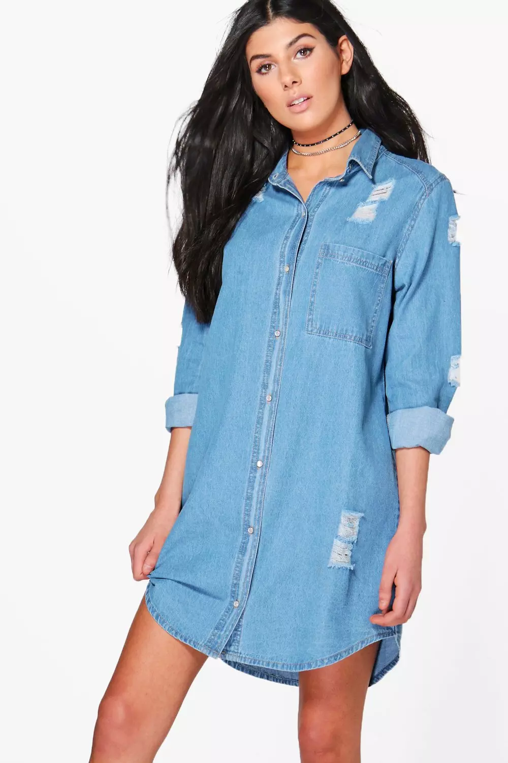 Distressed denim cheap shirt dress