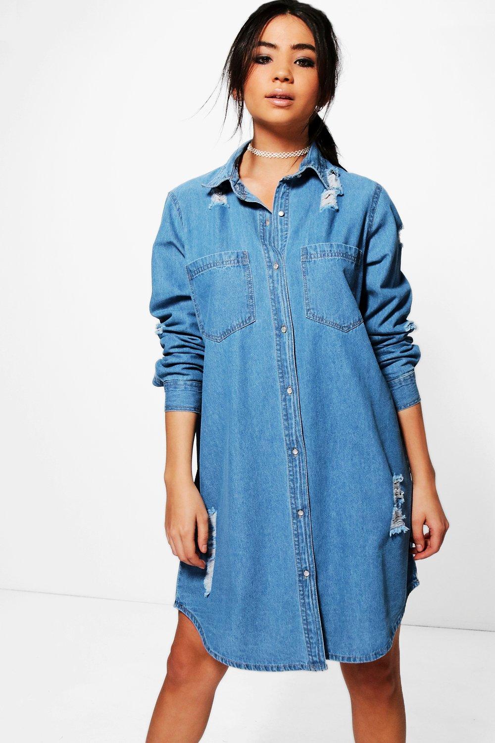 distressed oversized shirt dress