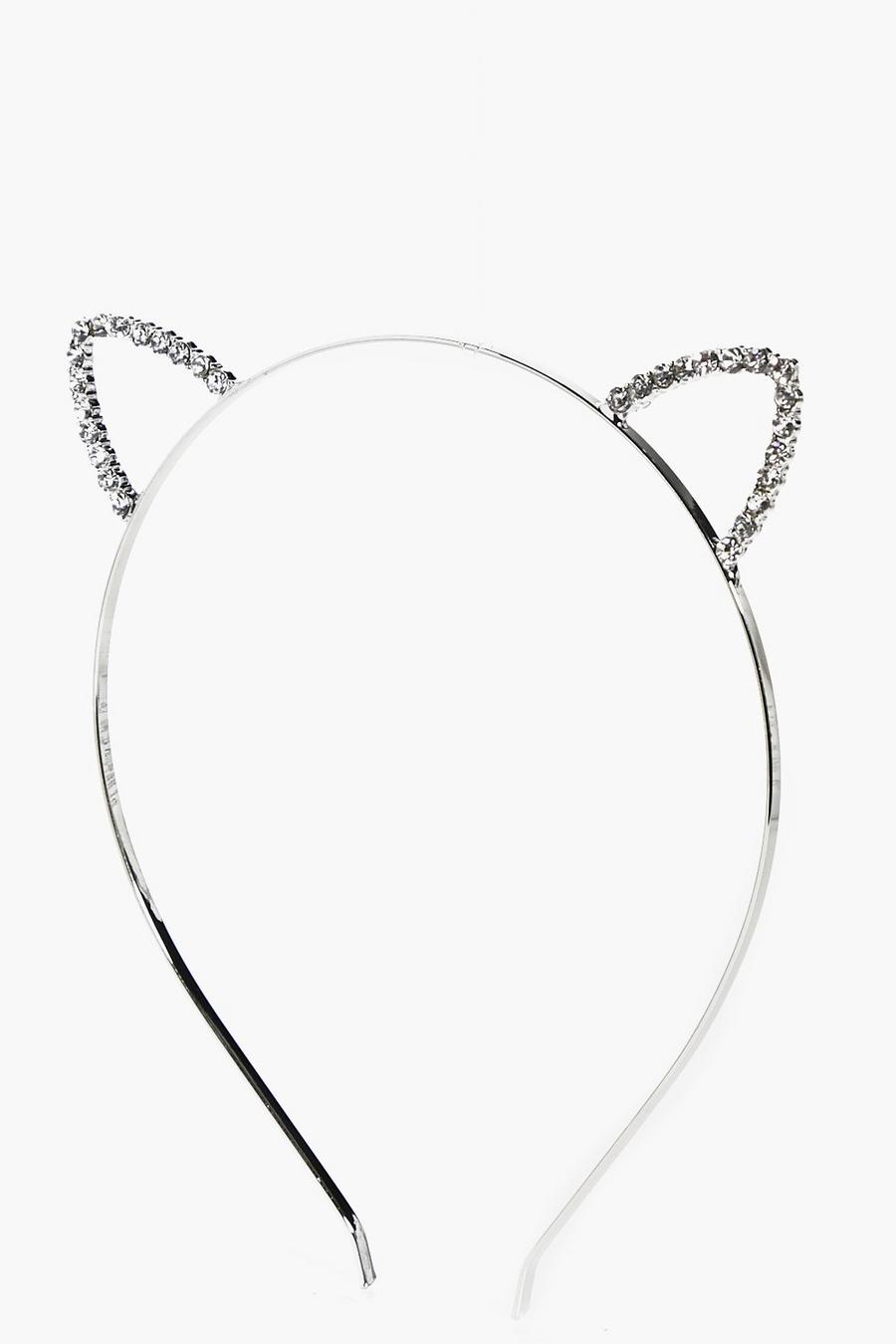 Silver Felicity Small Diamante Cat Ear Headband image number 1