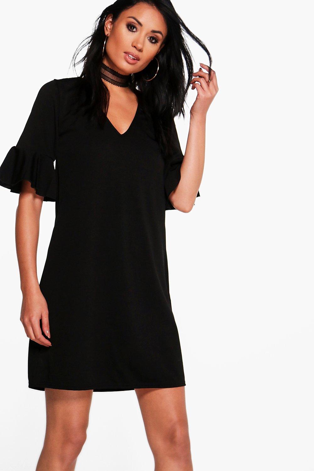 bell sleeve dress boohoo