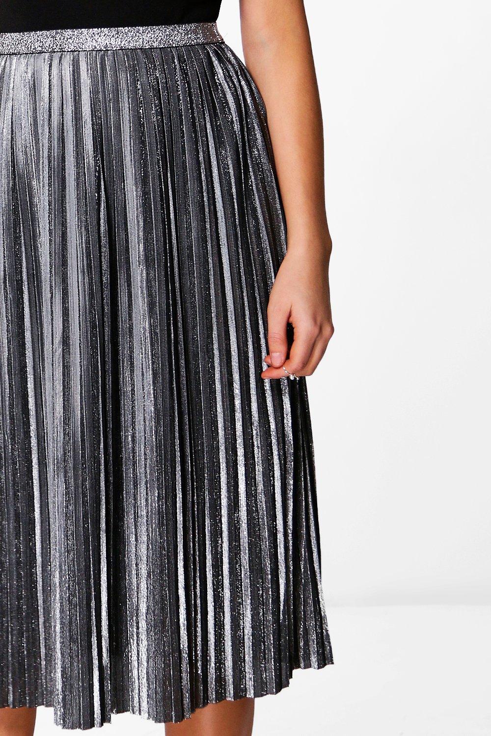 Metallic pleated midi skirt cheap blue