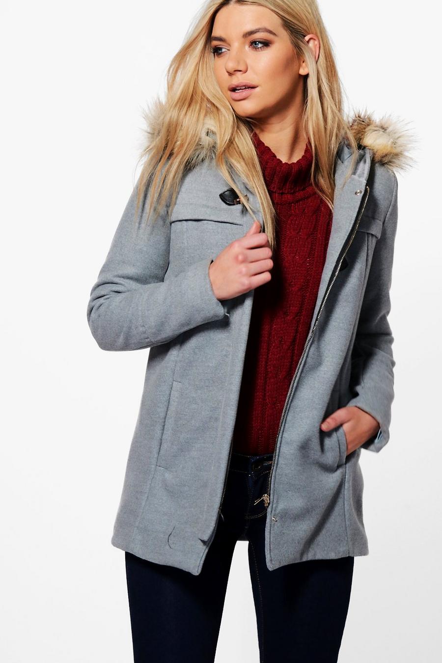 Grey Alexandra Buckle Front Faux Fur Coat image number 1