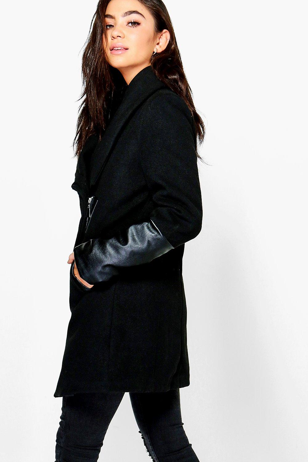 Eve Wrap PU Sleeve Coat boohoo UK