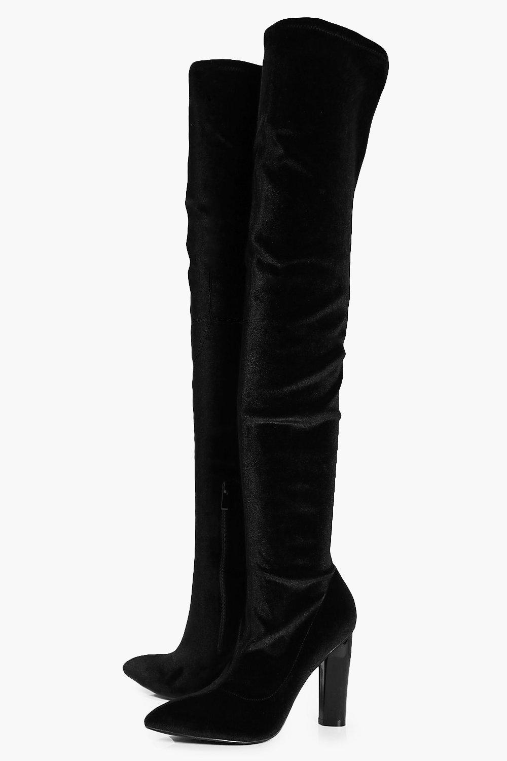 black velvet thigh high boots