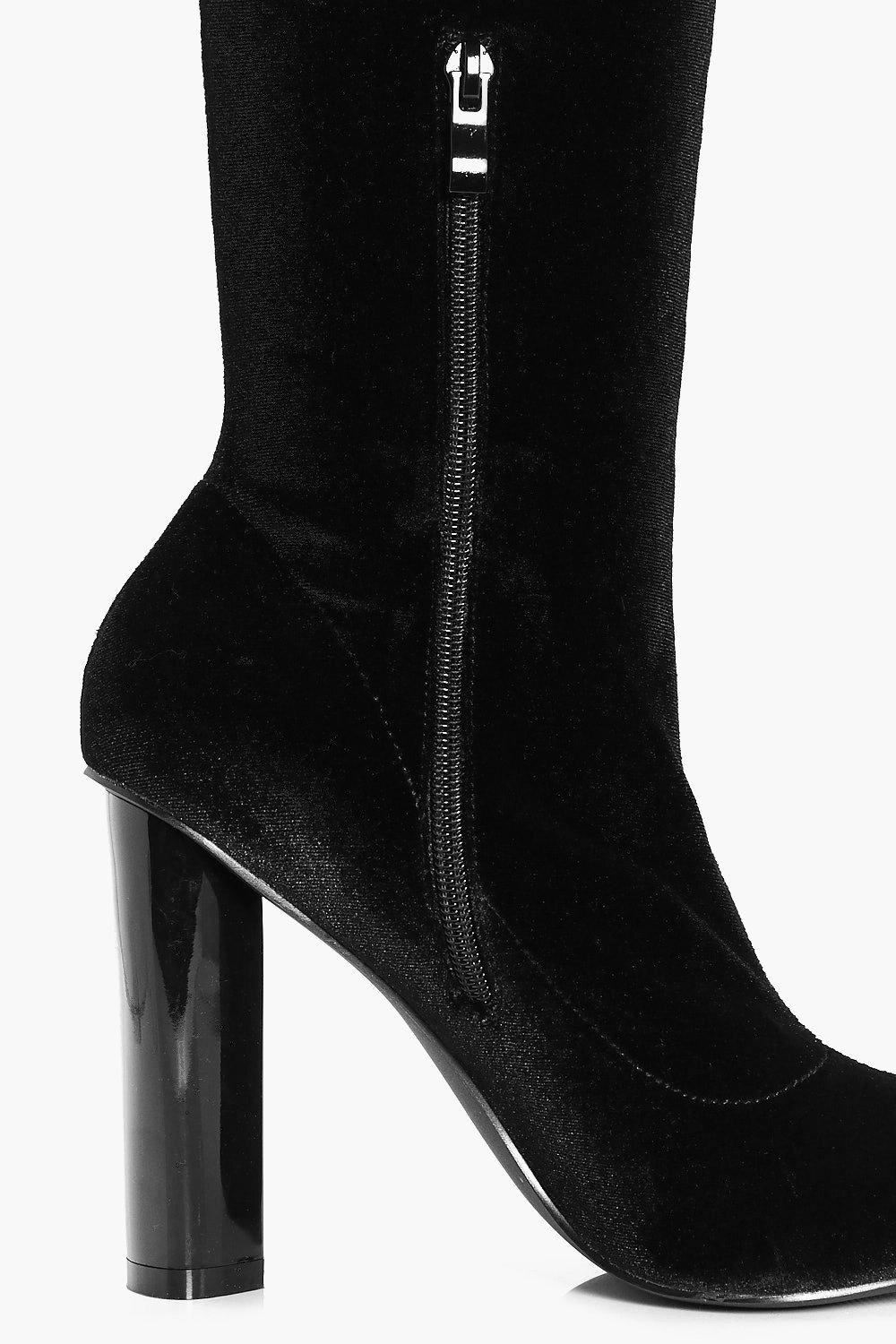 black velvet thigh high boots