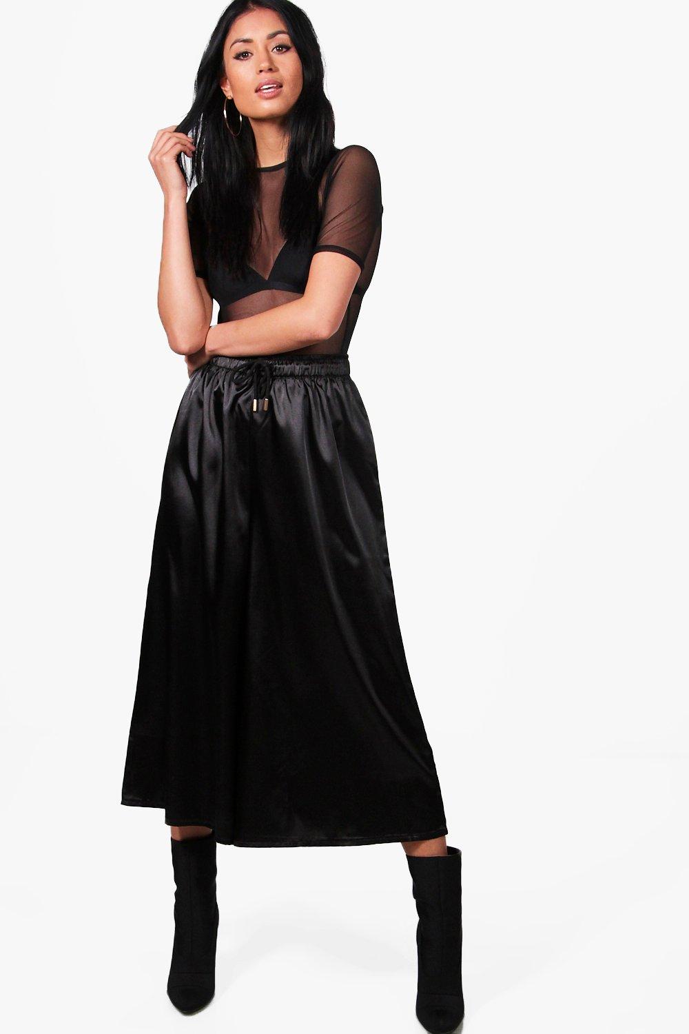 black satin cropped trousers