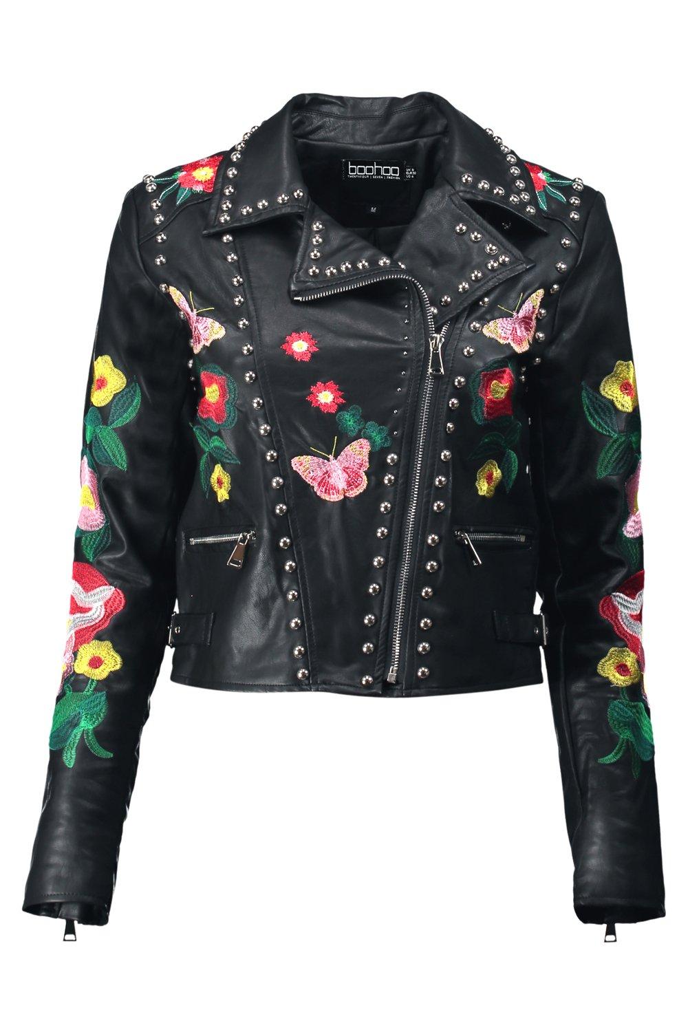 Bethany Boutique Embroidered Moto Jacket boohoo