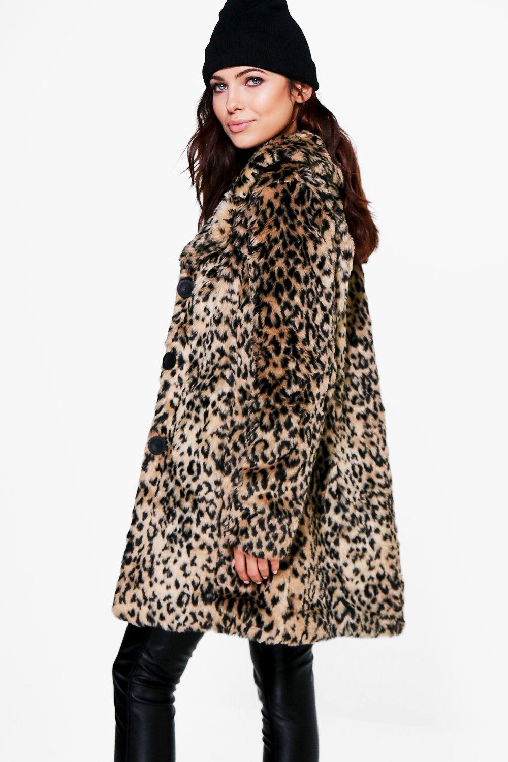 leopard print fur coat with hood