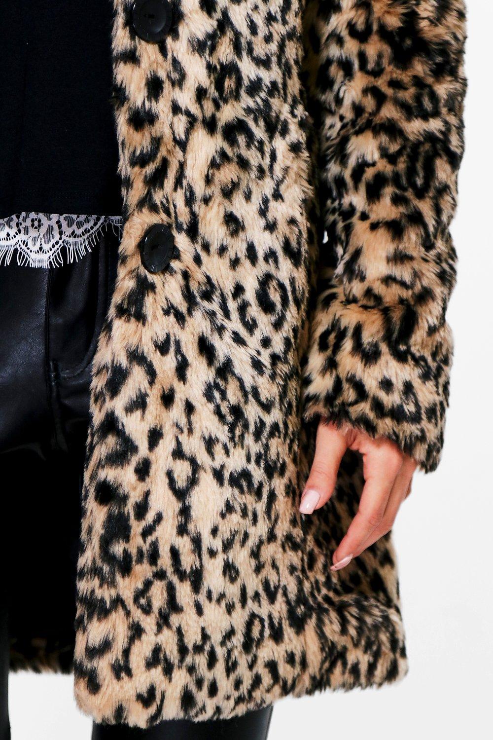 Animal Leopard Print Color Block Black Fur Coat Blazer Boyfriend