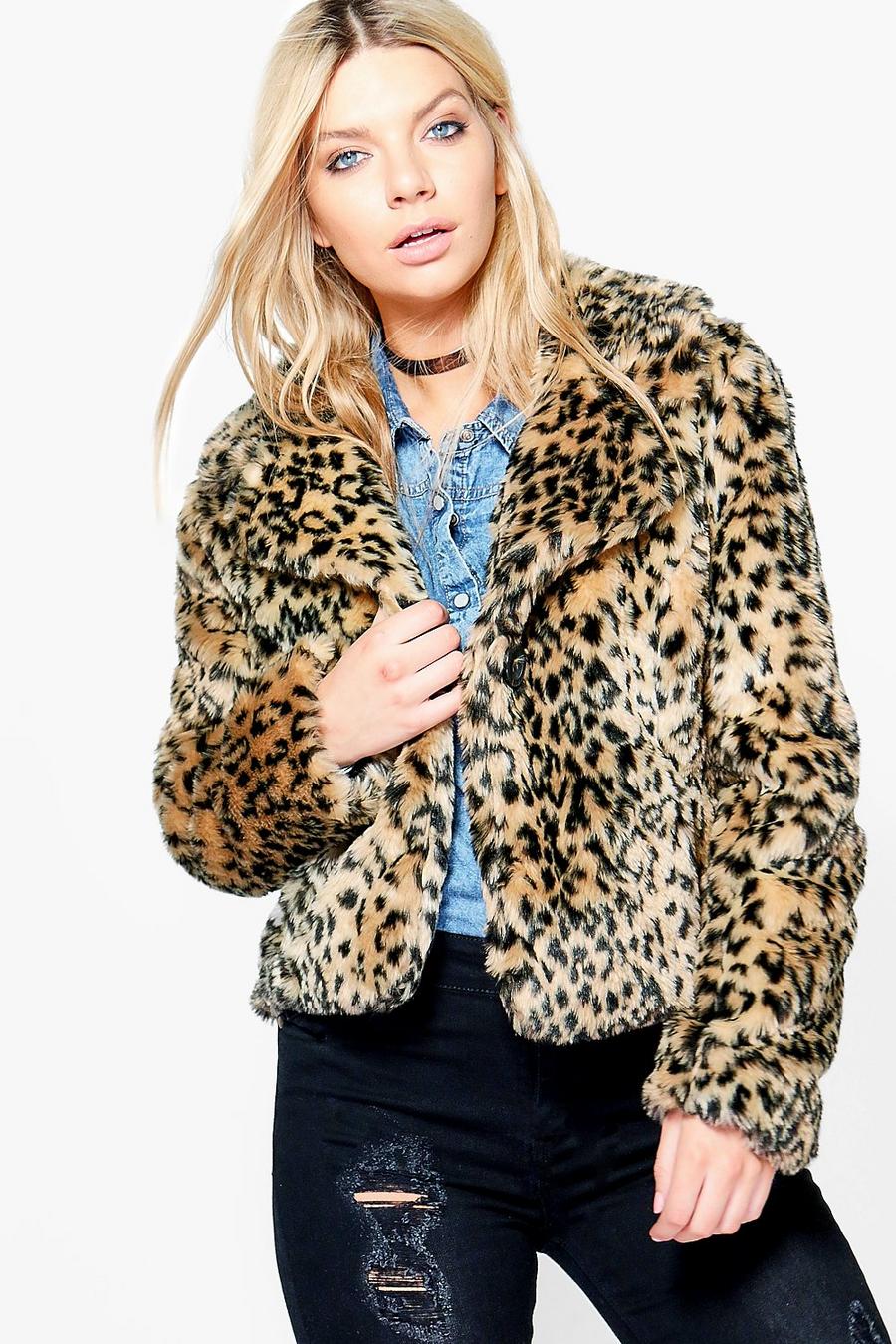 Multi multicolor Bella Crop Leopard Faux Fur Jacket image number 1