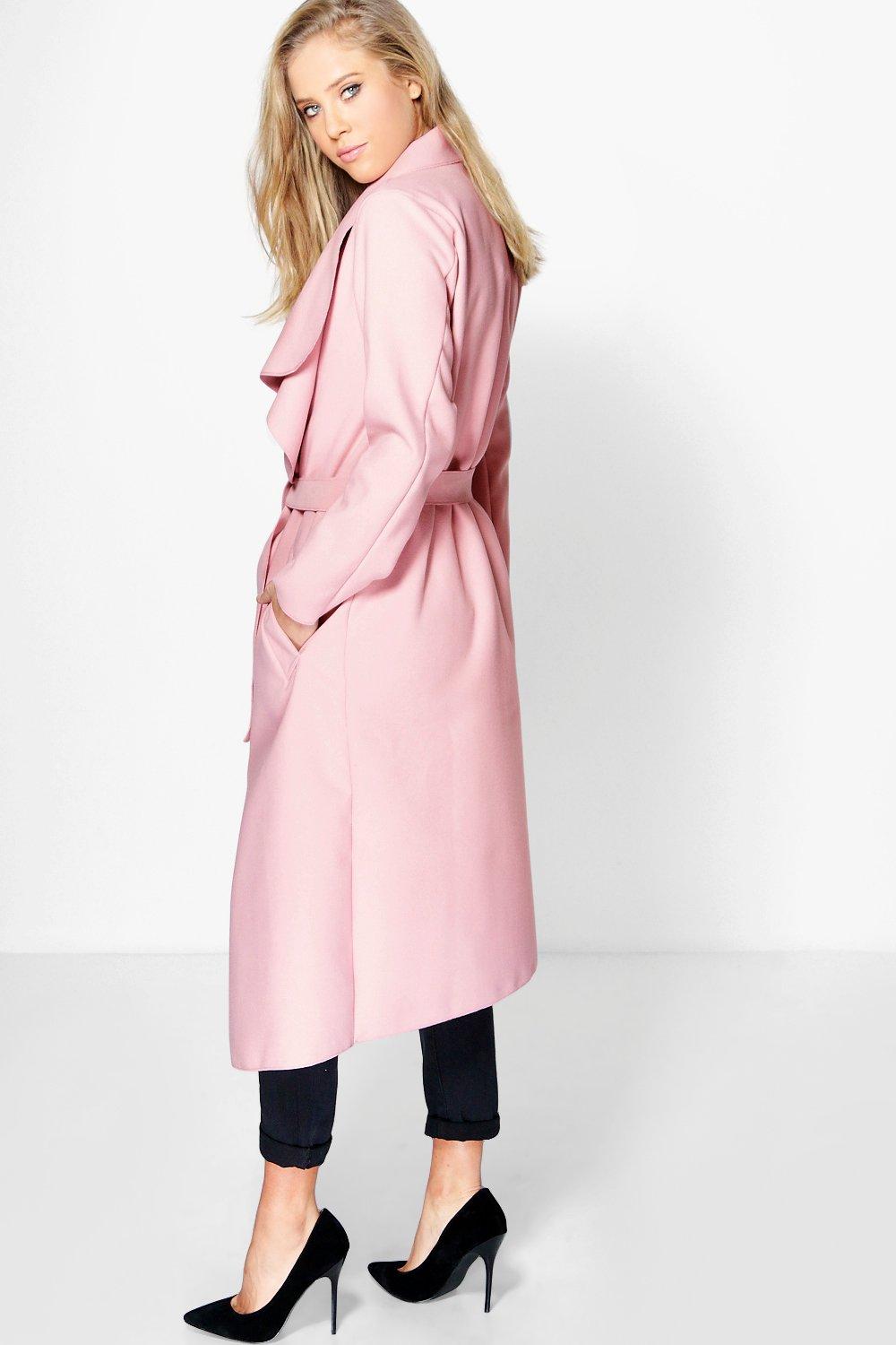 Belted shawl collar coat boohoo best sale