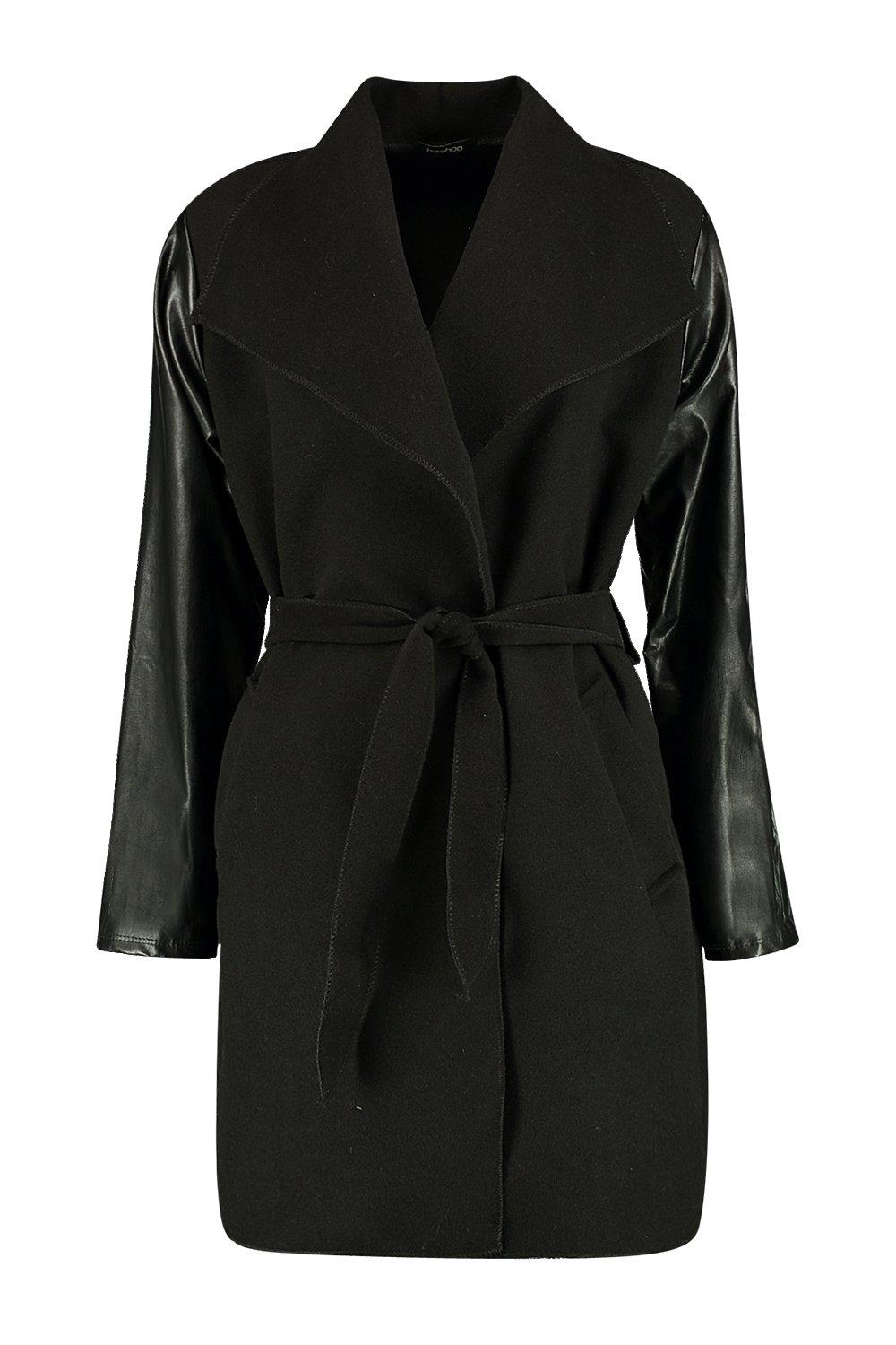 Faux leather sleeve coat best sale