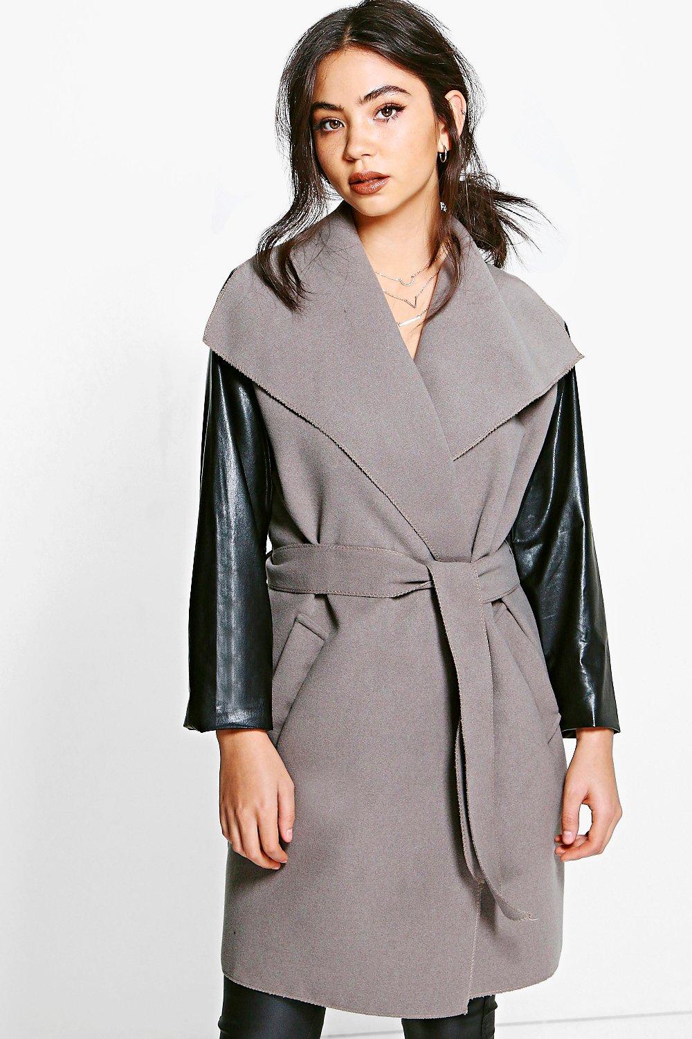 Lauren Faux Leather Sleeve Coat boohoo CA