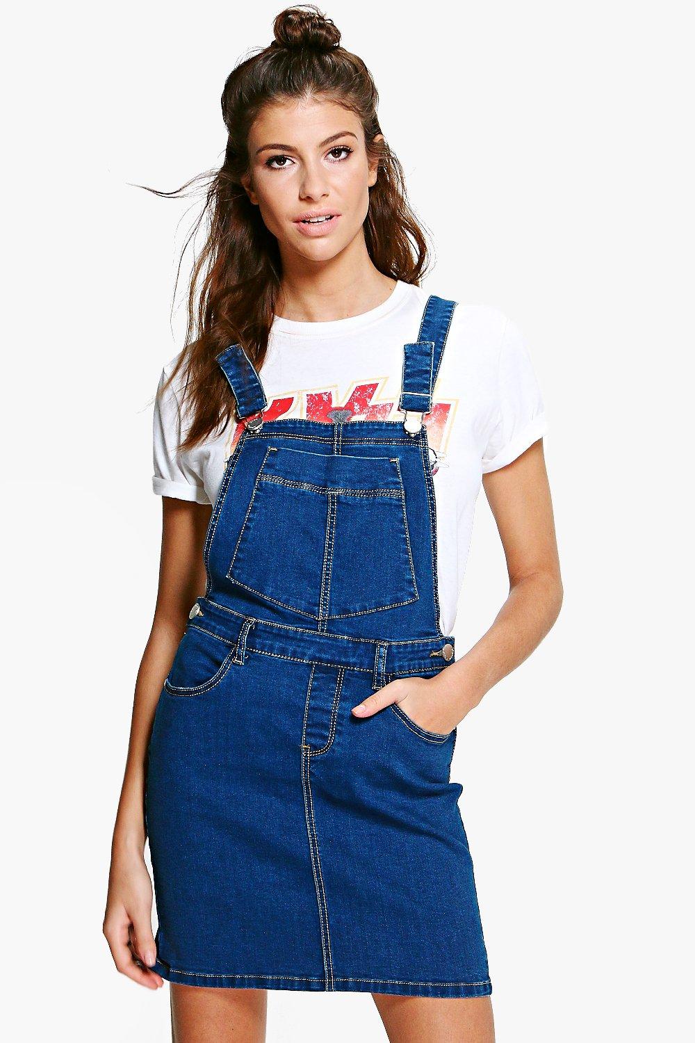 boohoo denim pinafore dress