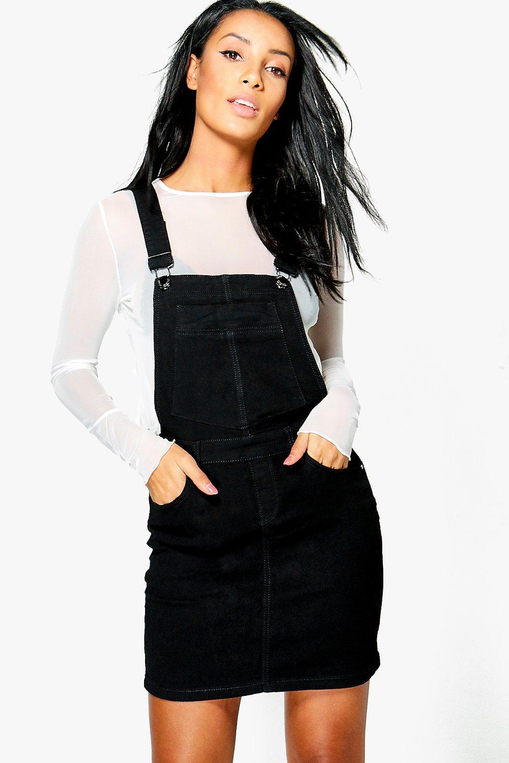 stretch denim pinafore dress