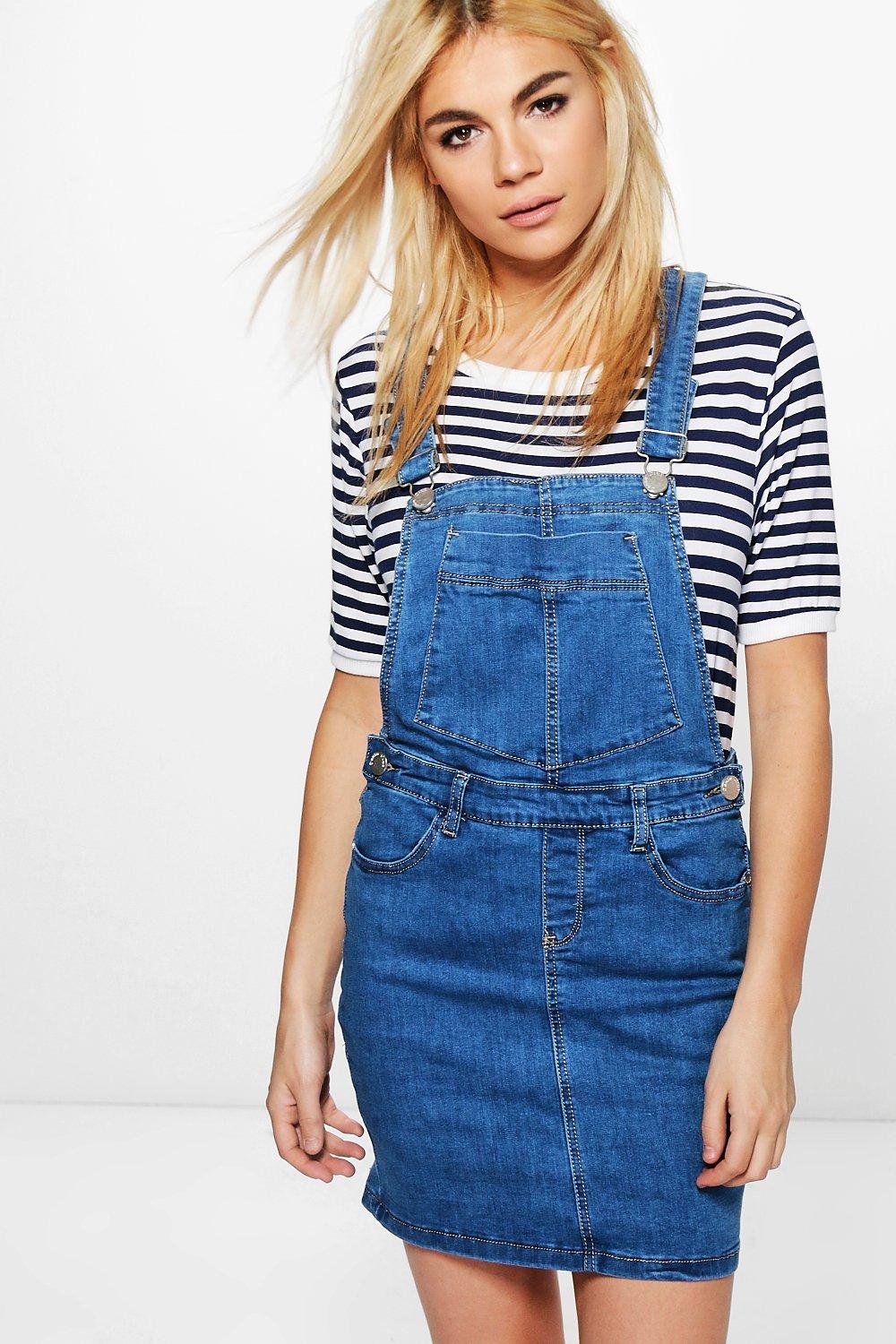 boohoo denim pinafore dress