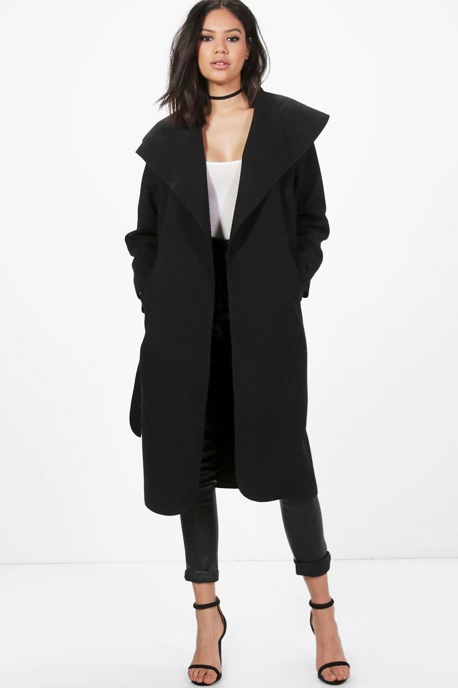 Black Ellie Oversized Shawl Collar Belted Coat image number 1
