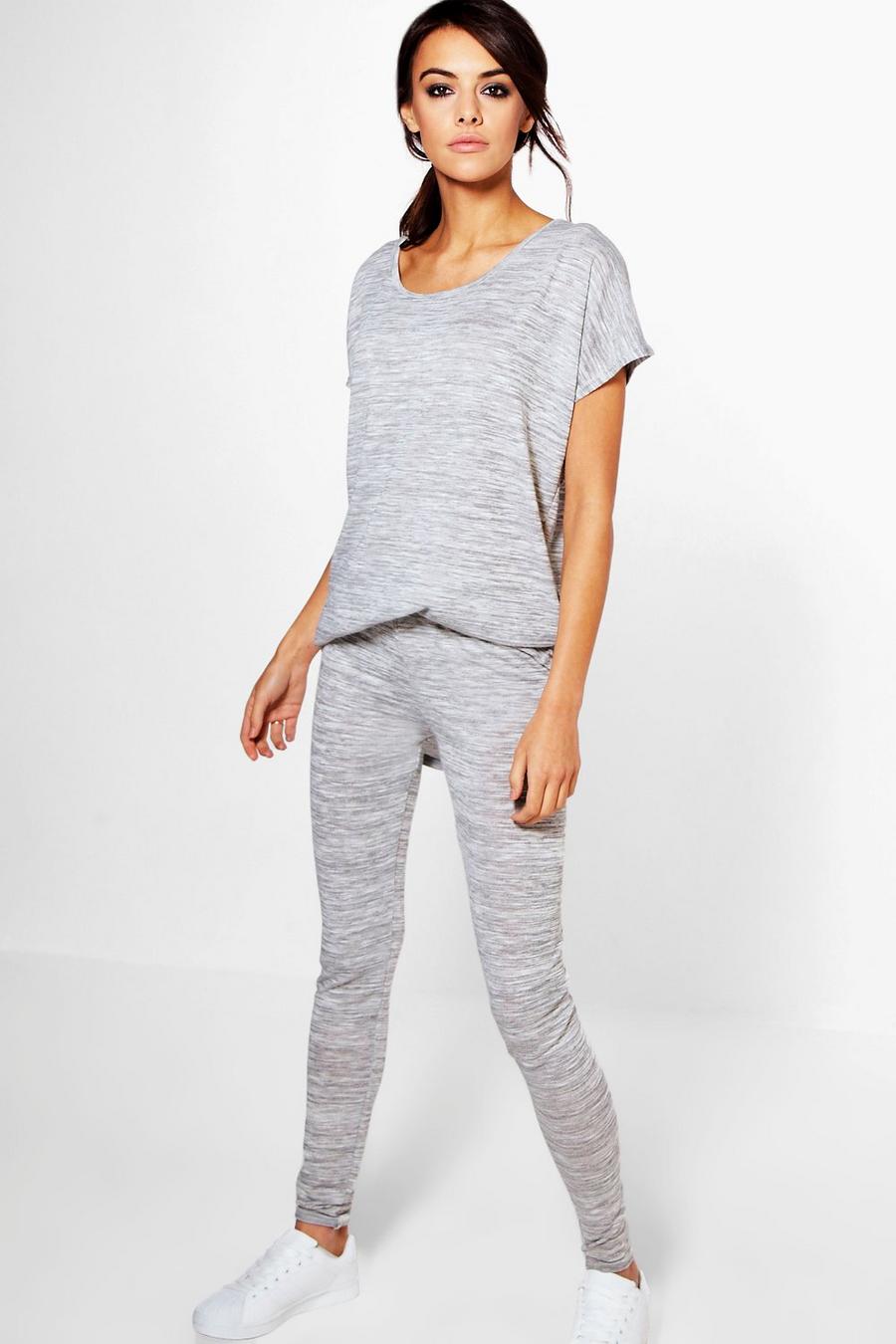 Grey Erin Marl Knit Tee & Leggings Loungewear Set image number 1