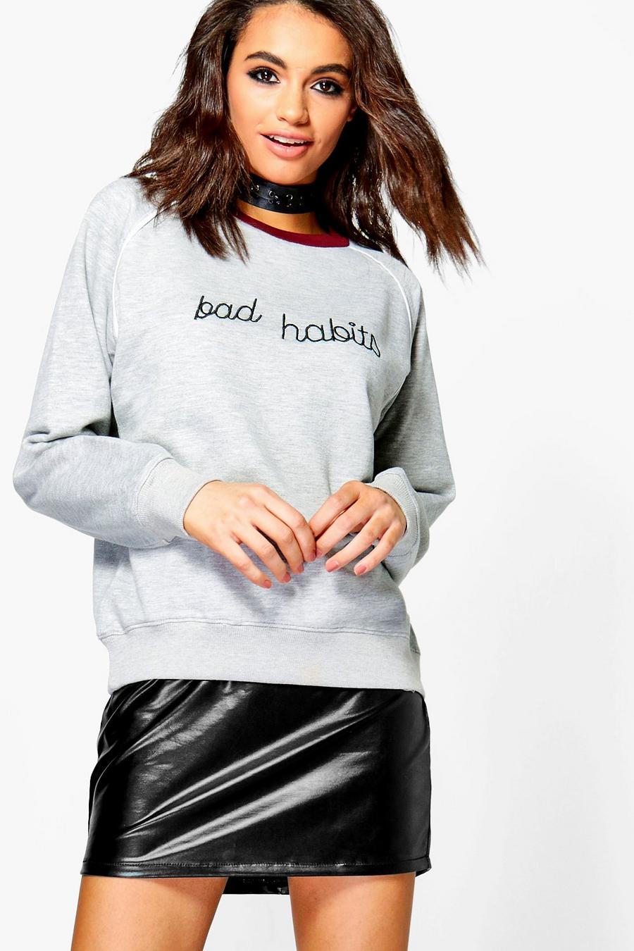 Grey Anna Embroidered Slogan Sweat image number 1