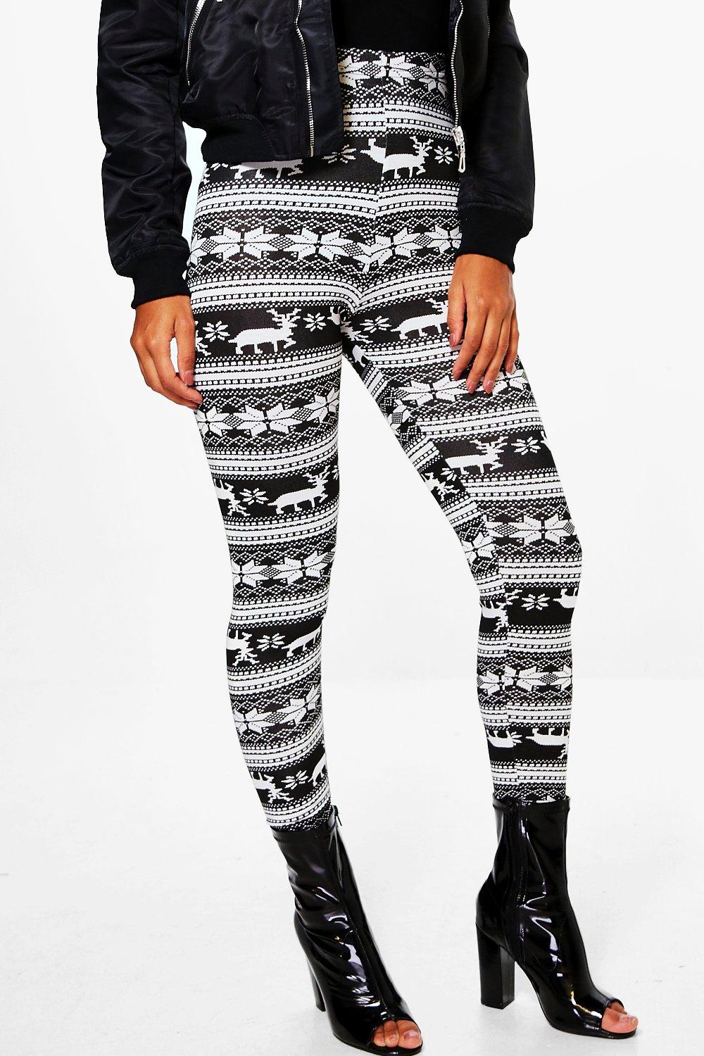 Christmas Print Leggings - Black