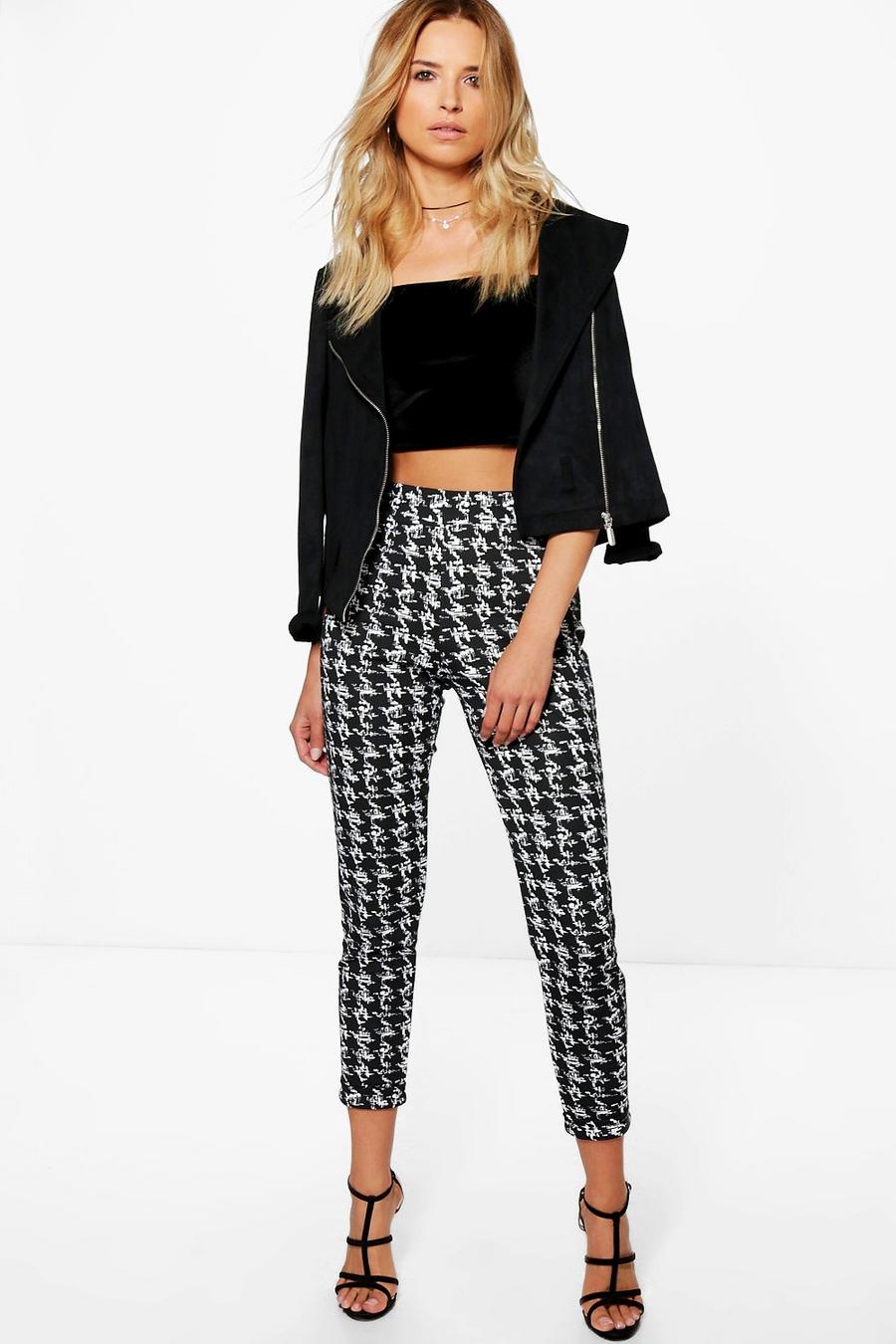 Black Posie Monochrome Check Skinny Stretch Trousers image number 1