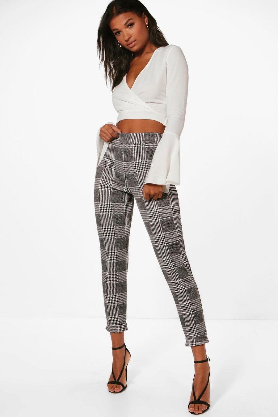 Black svart Dogtooth Check Skinny Stretch Trousers image number 1