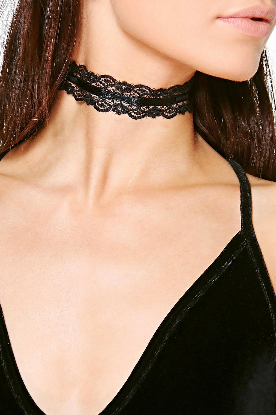 Black svart Libby Skinny Ribbon Detail Lace Choker image number 1