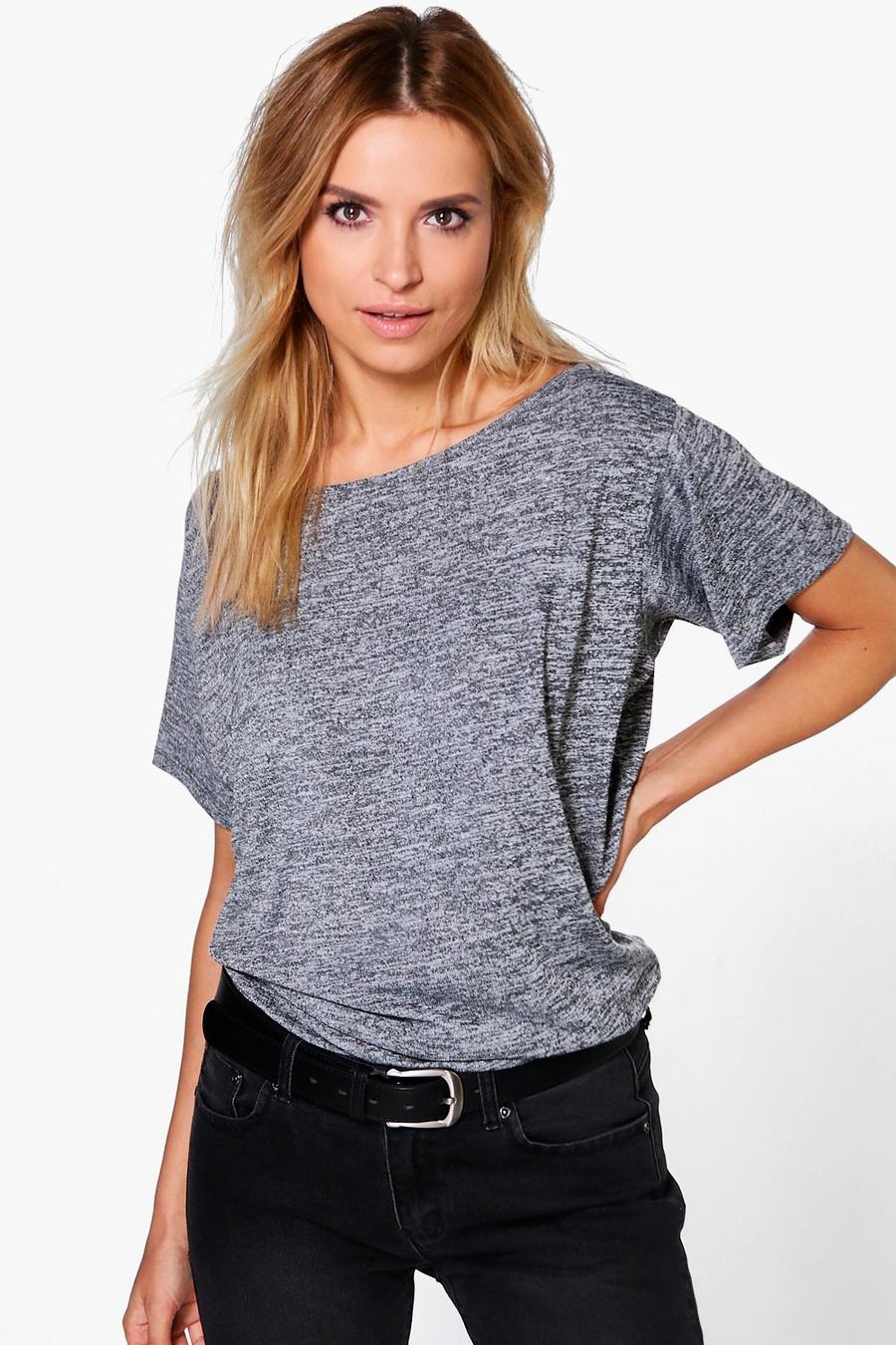 Grey marl Lexi Slash Neck Marl T-Shirt image number 1