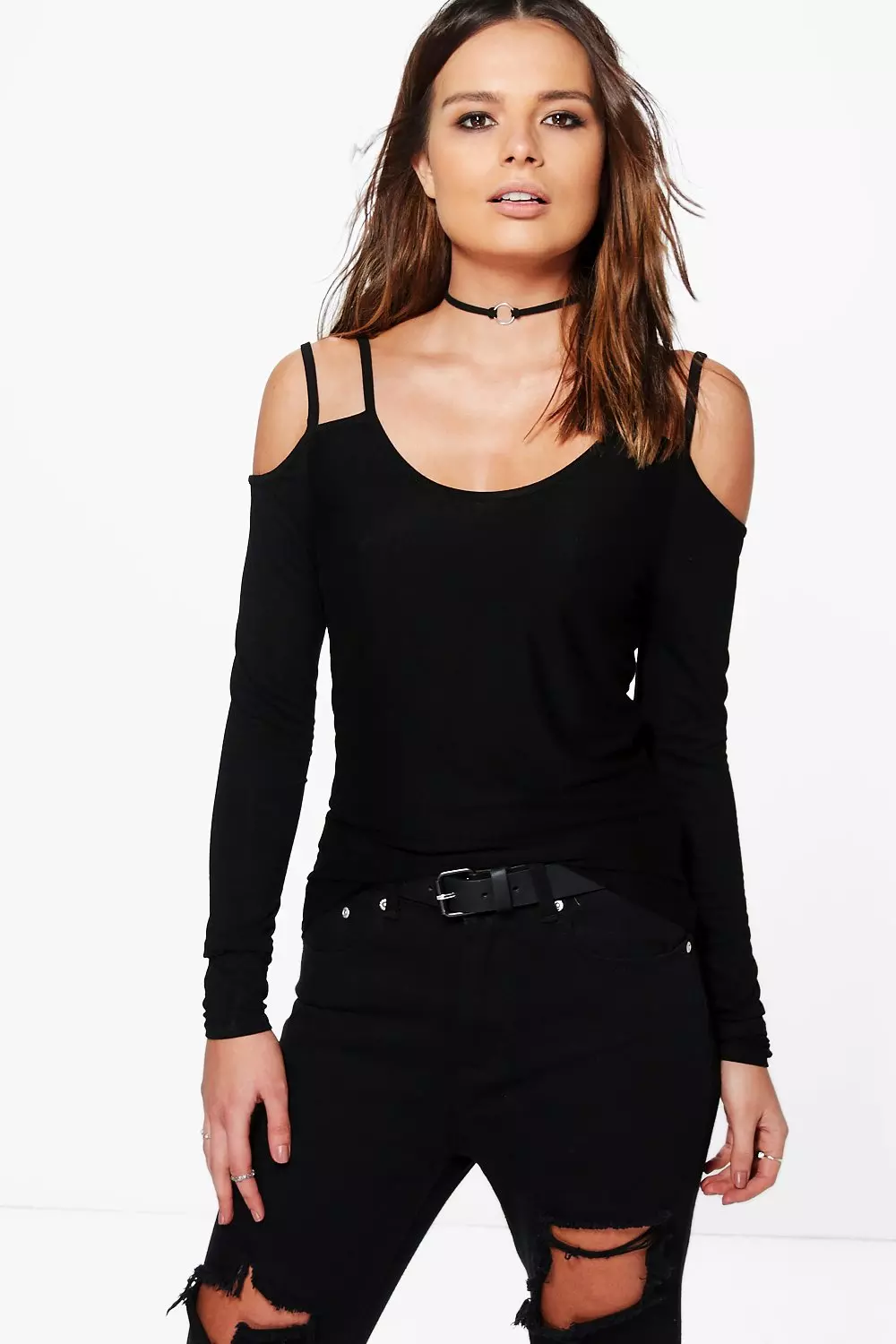 Cold shoulder outlet strappy top