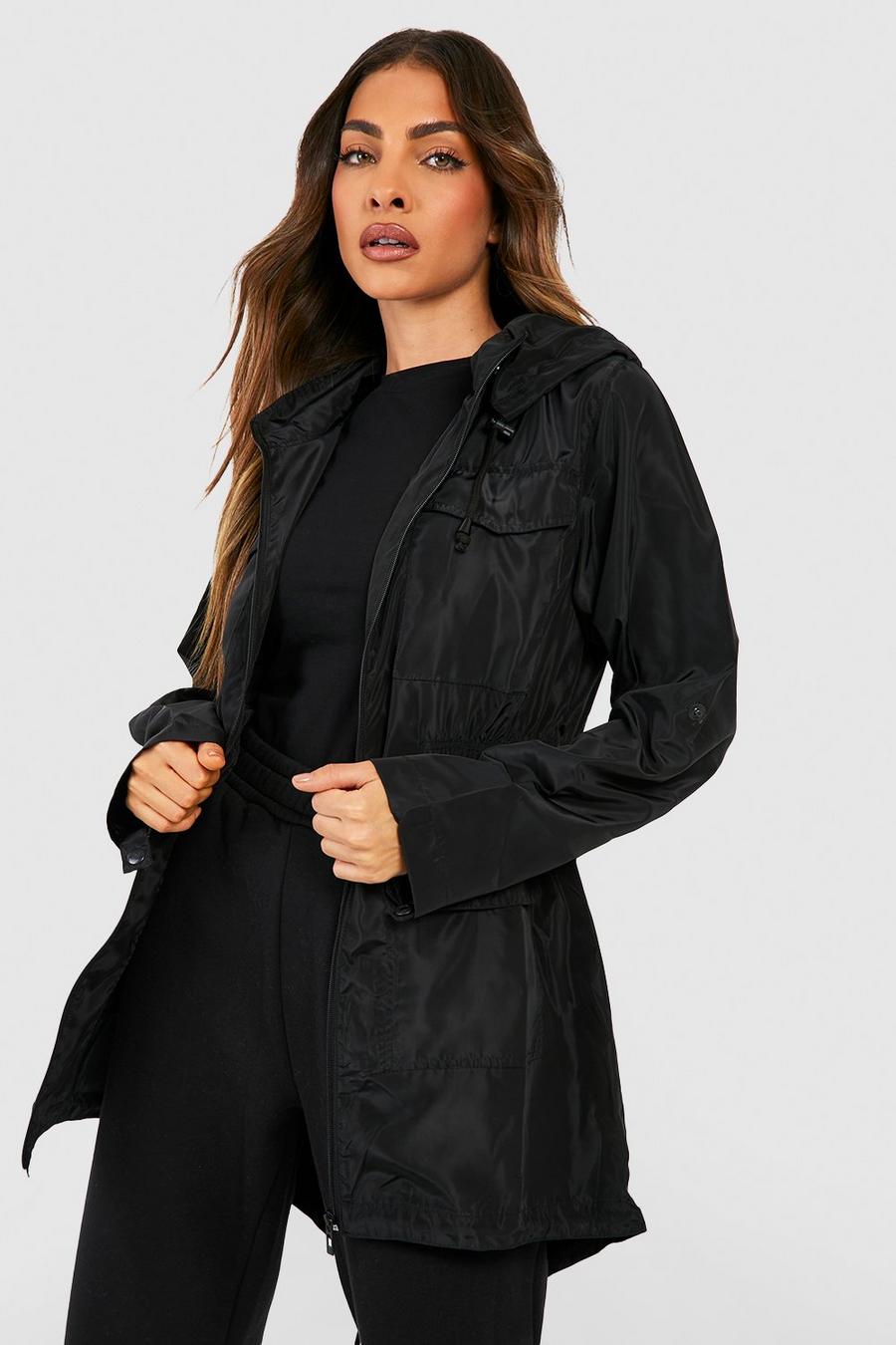 Regenjacke mit elastischer Taille, Black image number 1