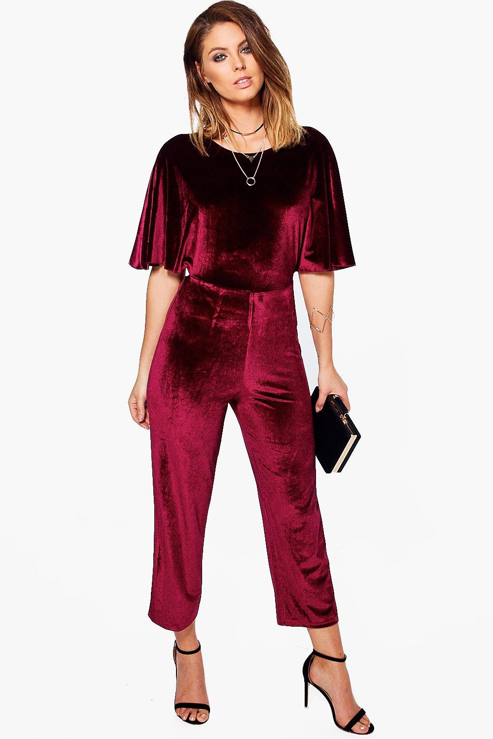 burgundy velvet jumpsuit