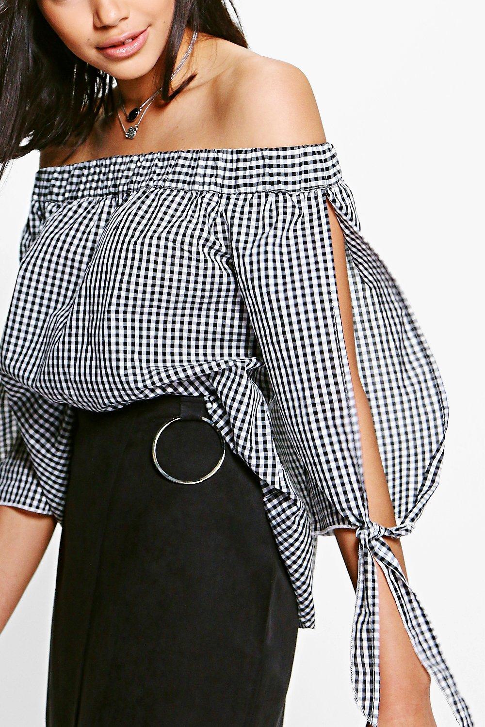 Gingham 2025 bardot top