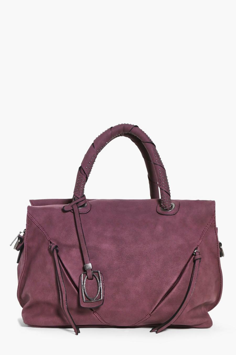 Berry röd Bethany Studded Handle Zip Front Bowler Bag image number 1