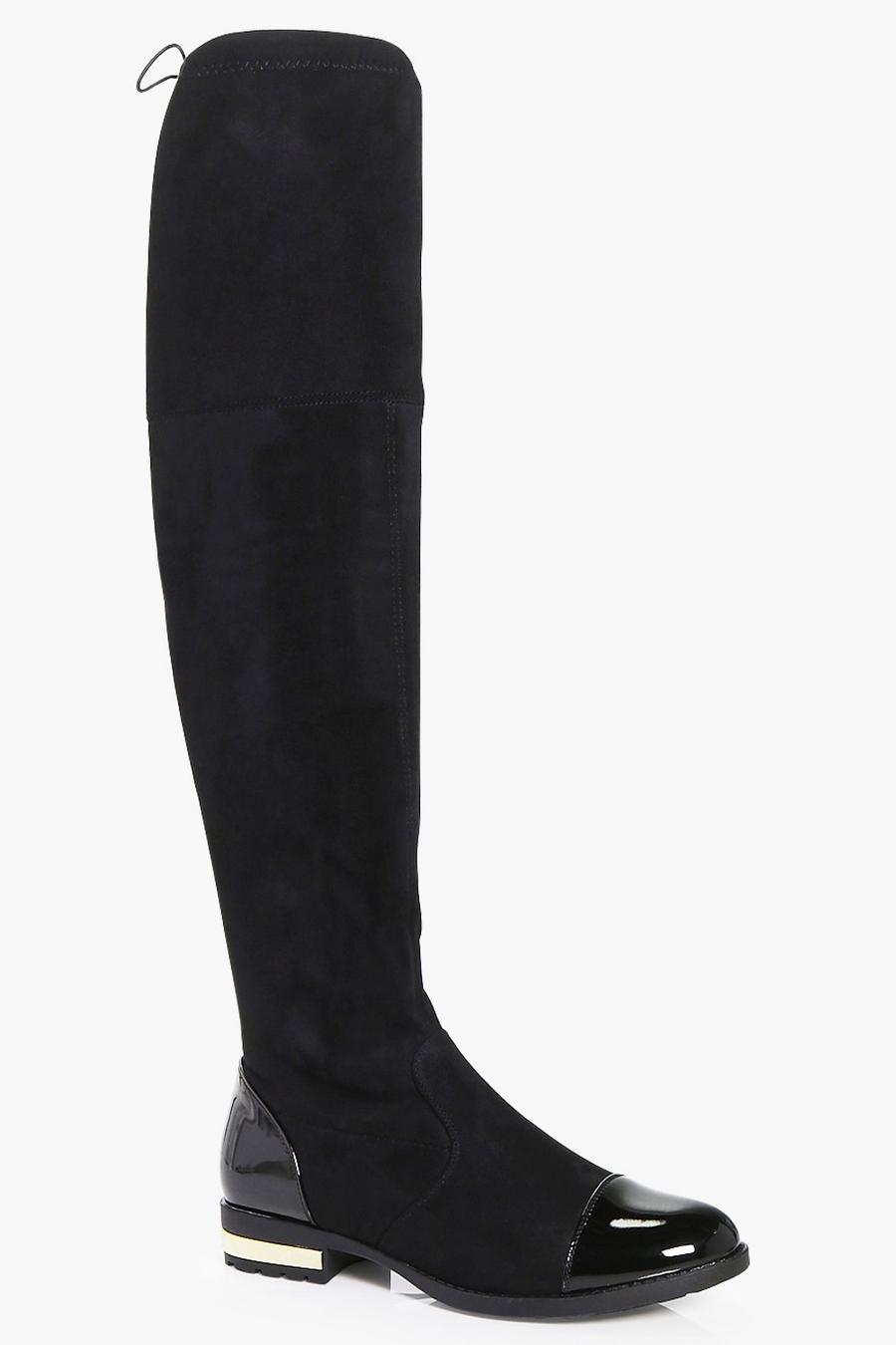 Black Madison Gold Trim Over The Knee Boot image number 1