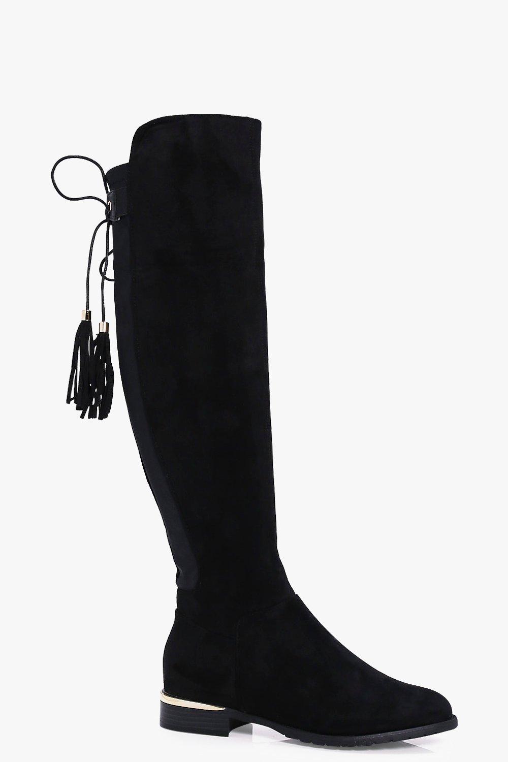 black knee high boots tie back