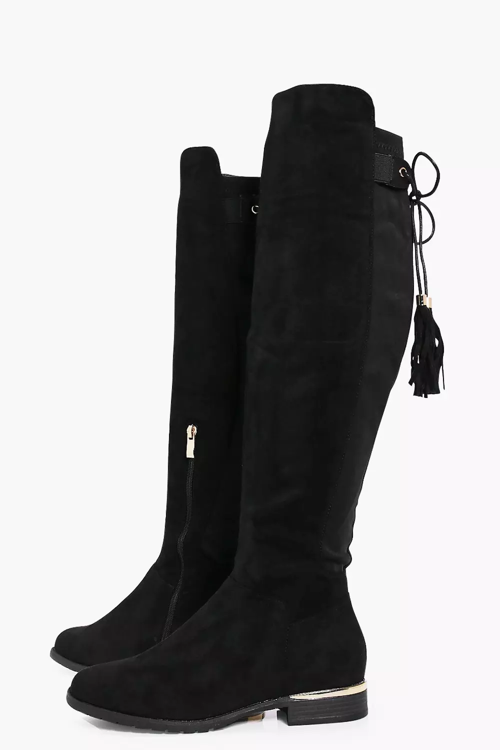 Black knee high outlet boots with gold trim