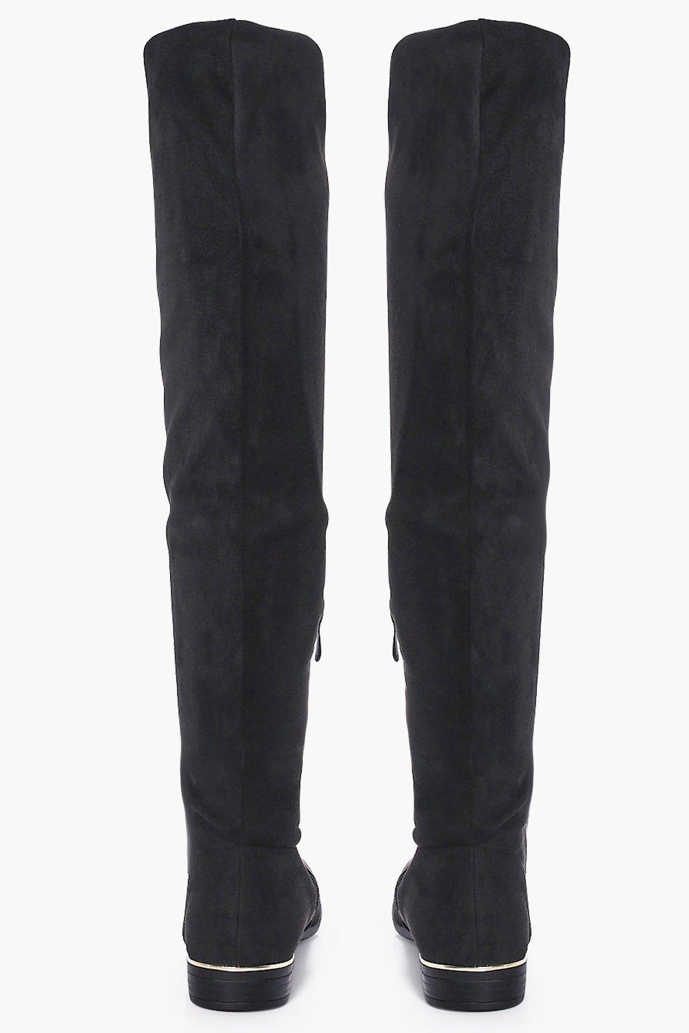 knee high boots with gold trim