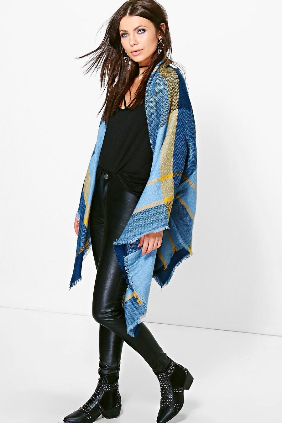 Blue Holly Oversize Tartan Check Cape image number 1